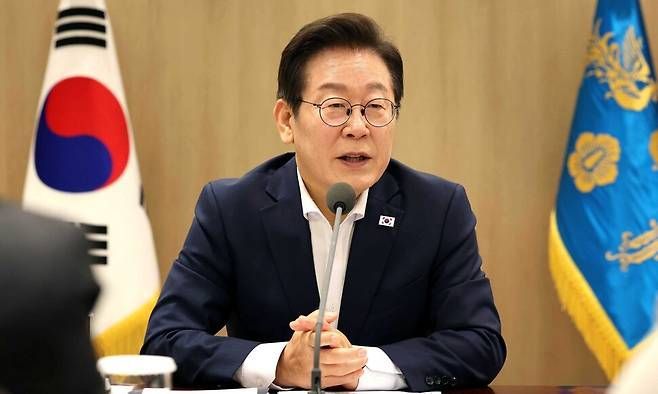 이재명 대통령이 22일 오전 서울 용산 대통령실에서 열린 국가과학기술자문회의 전원회의에서 머리발언을 하고 있다. 김태형 기자 xogud555@hani.co.kr