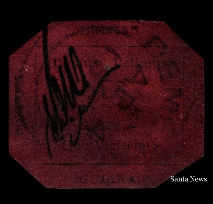 ‘1센트 마젠타(One‑Cent Magenta)’ 우표의 실물 사진으로, 미국 국립우편박물관(National Postal Museum)에서 제공