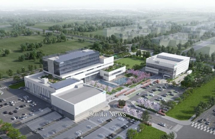 인공지능 데이터센터 및 AI 기반 인프라가 구현된 광주의 모습 또는 AI 융복합 특화단지의 조감도 