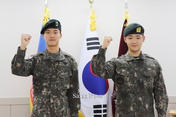 육군 지상작전사령부 예하 특수기동지원여단 조현준 중위(왼쪽)와 정석희 일병. [사진제공 육군 지상작전사령부]