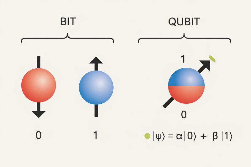 [AI생성 이미지] 고전적 비트와 양자비트의 정보 표현 구조