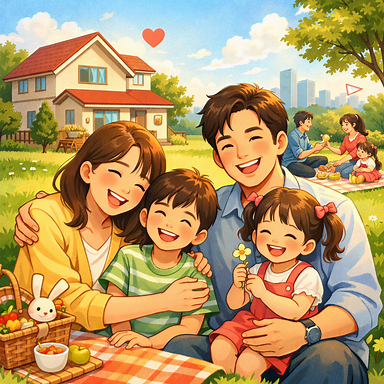 청년 가족 행복 일러스트