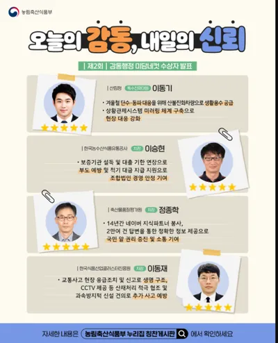 농림축산식품부, '8인의 미담네컷' 시상…국민 곁 지킨 감동행정 빛났다